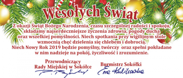 Życzenia Świąteczne od Burmistrz Sokółki Ewy Kulikowskiej