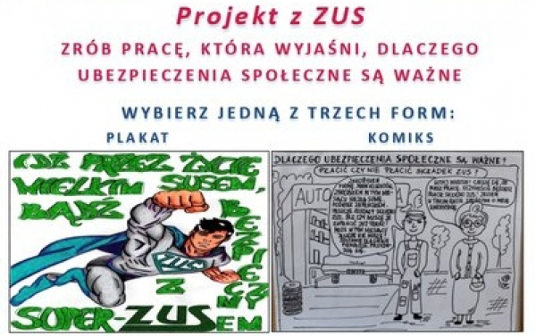 "Projekt z ZUS"-Konkurs skierowany do uczni&oacute;w szk&oacute;ł podstawowych [Plakat]