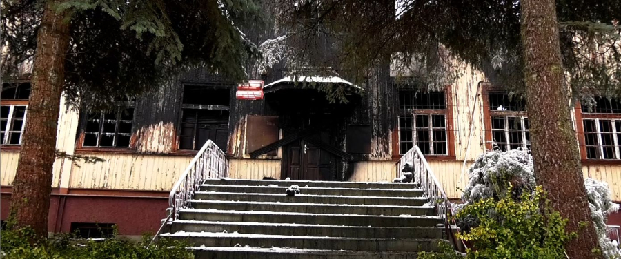 Informacja po pożarze starego domu kultury w Dąbrowie Białostockiej